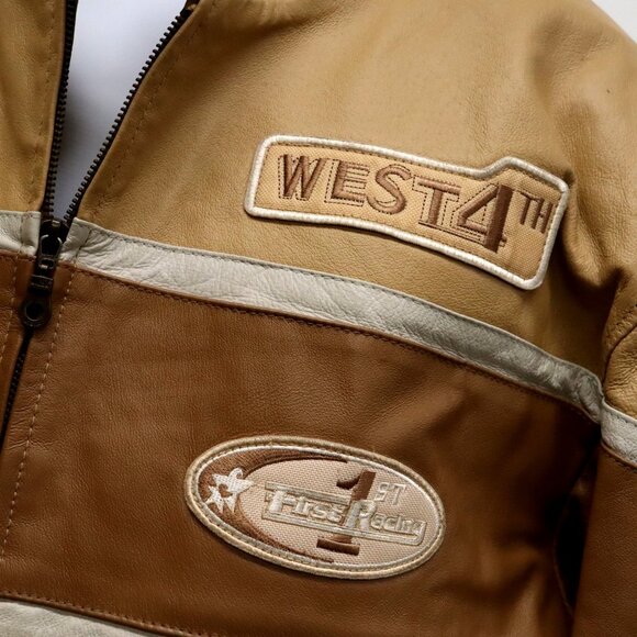 Vtg Wilda Tan Leather Racing Jacket w/ Zip Out Lining Size Xl Motocross Speed - Picture 2 of 15